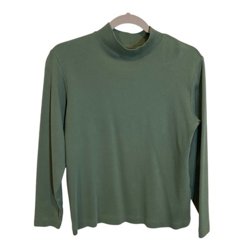 Cabelas Women's Sage‎ Green Pima Cotton Mock Neck Long Sleeve Top Size M Regular